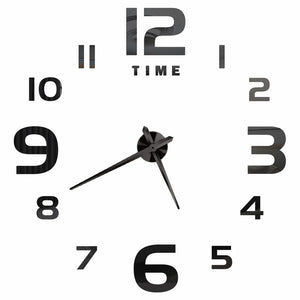 Wall Clock Black Design 47 Inch 3D Diy Mirror Acrylic Sticker Quartz Watch