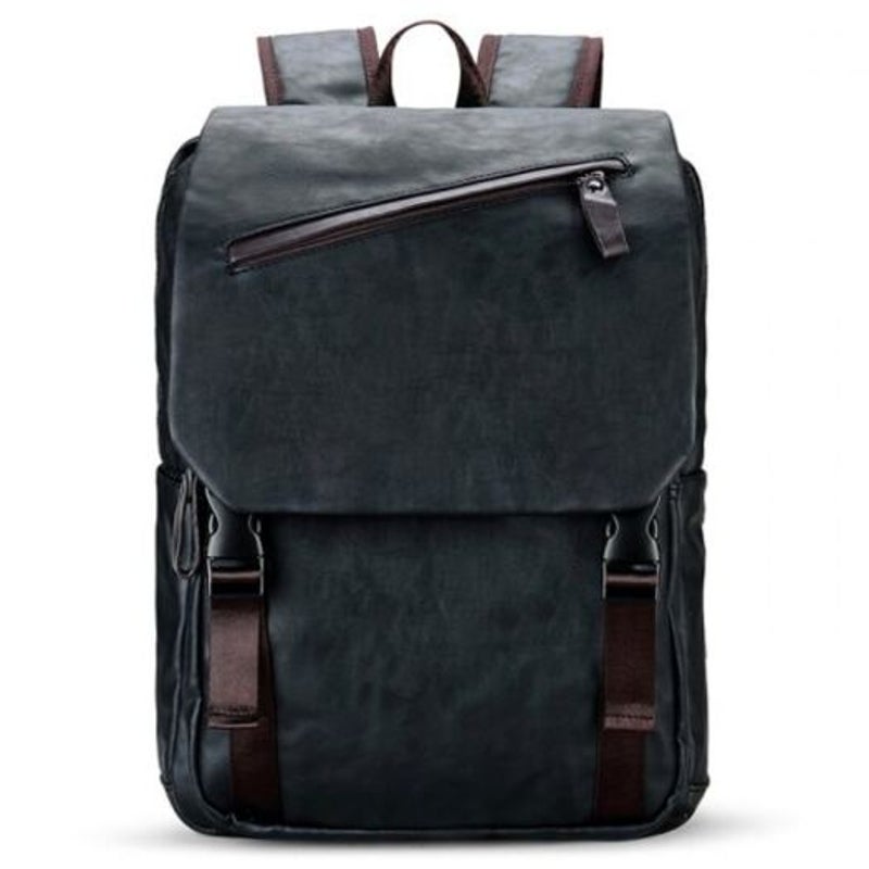 Man Backpack Pu Leather Multi Pocket Casual School Bag Waterproof Travel