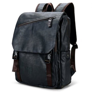 Man Backpack Pu Leather Multi Pocket Casual School Bag Waterproof Travel