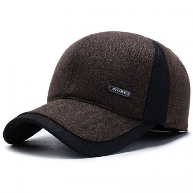 Man Warm Winter Hat Ear Protective Color Block Leisure Cap Brown