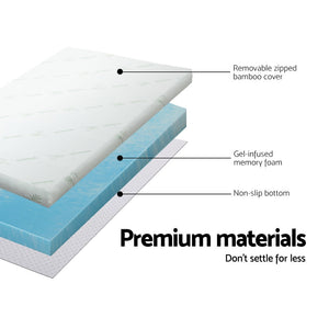 Giselle Cool Gel Memory Foam Topper Mattress Toppers W/ Bamboo Cover 5Cm Queen