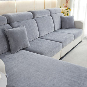 Sofa Cover Dark Gray L Shape Polyester Chenille Thick Stretchable Slipcover