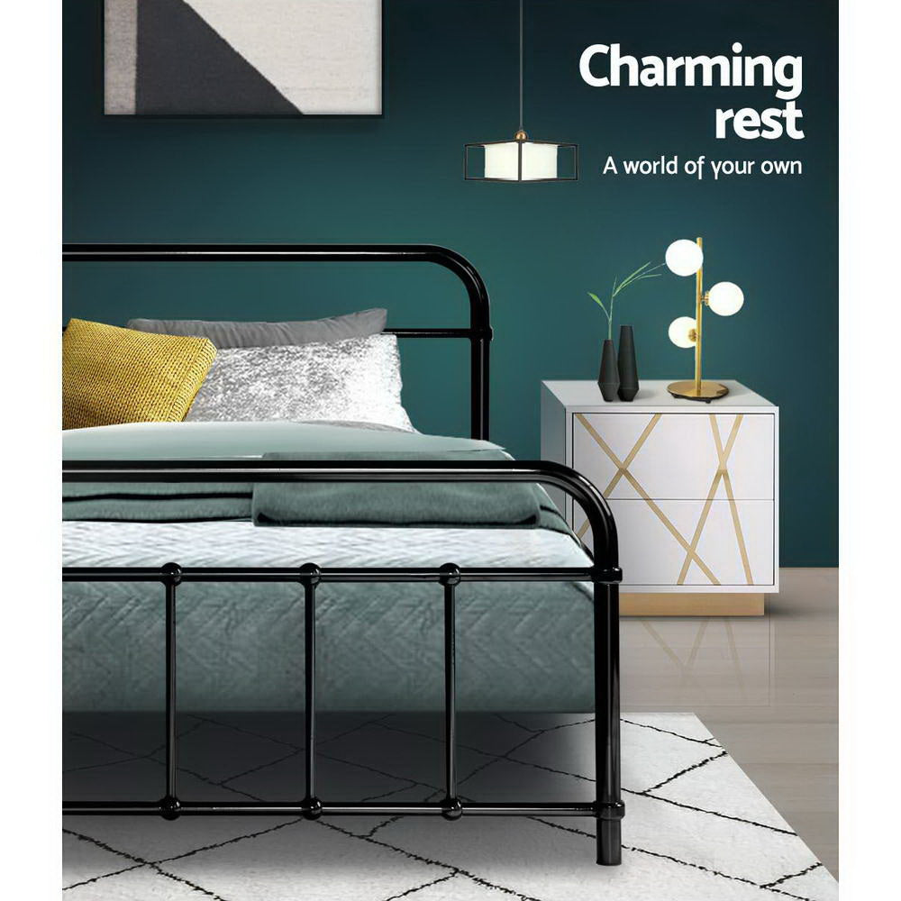 Artiss Leo Metal Bed Frame - Queen (Black)