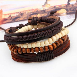 Veile Studios Men Casual Wood Bead Braided Bracelet Brown