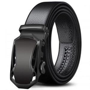 Men's Automatic Buckle Belt Stylish Lock Head Design Waistband Black