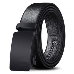 Men's Business Belts Solid Color Automatic Buckle Waistband Black