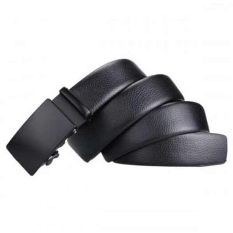 Men's Business Belts Solid Color Automatic Buckle Waistband Black