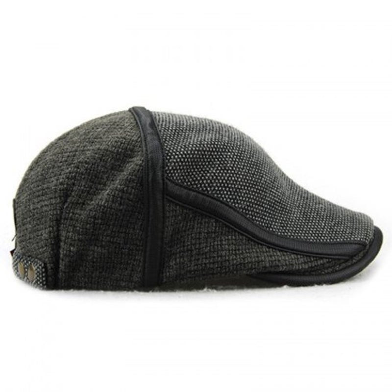 Men's Classic Plaid Beret Warm Knit Cap Adjustable Head Circumference Dark Gray