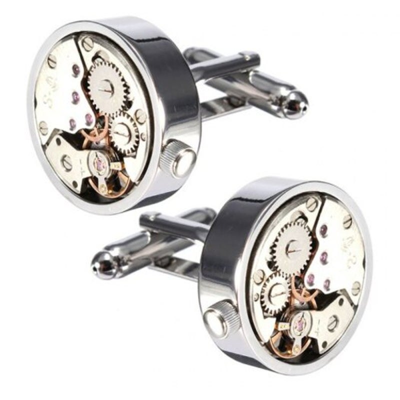 Veile Studios Men's Fashion Mechanical Watch Movement Cufflinks Silver