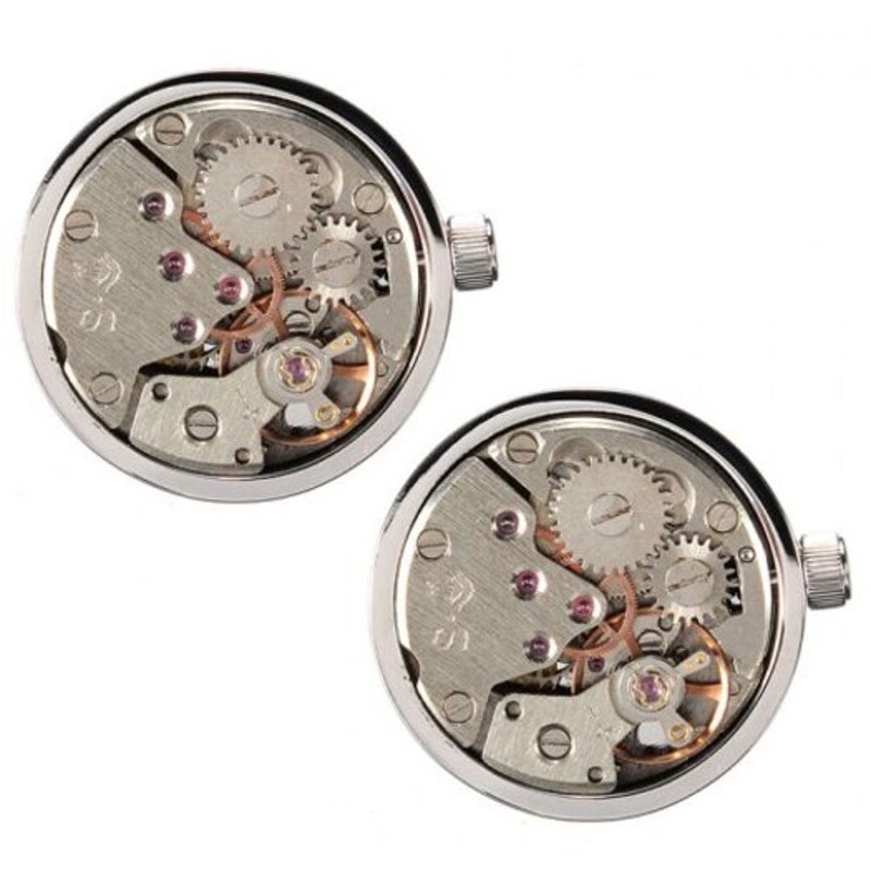 Veile Studios Men's Fashion Mechanical Watch Movement Cufflinks Silver