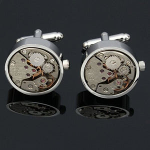 Veile Studios Men's Fashion Mechanical Watch Movement Cufflinks Silver