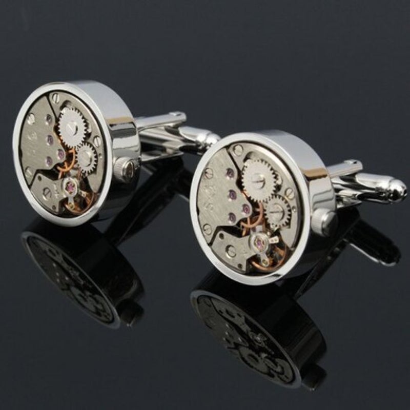 Veile Studios Men's Fashion Mechanical Watch Movement Cufflinks Silver