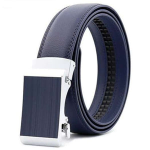 Men's Genuine Leather Belt Automatic Alloy Buckle For Wedding Cobalt Blue