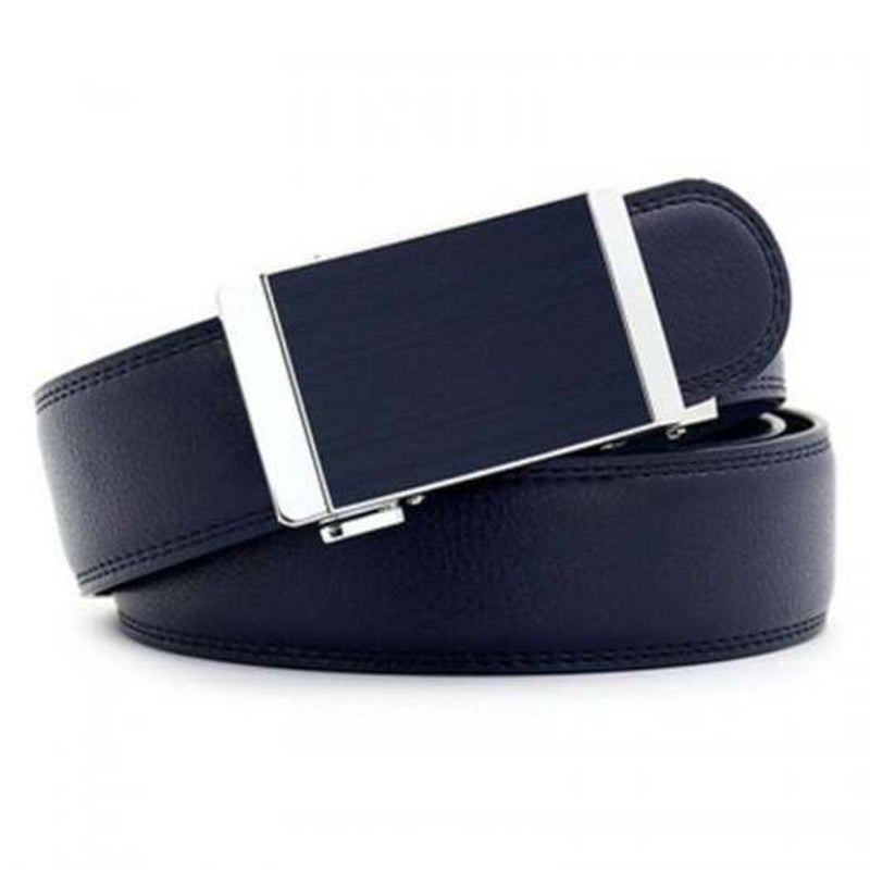 Men's Genuine Leather Belt Automatic Alloy Buckle For Wedding Cobalt Blue