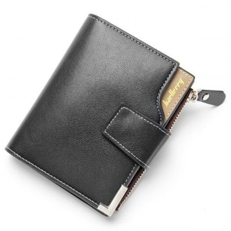 Men's Pu Leather Casual Wallet Vertical Section Zipper Card Holder Purse Coffee