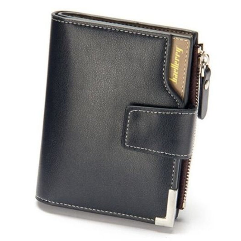 Men's Pu Leather Casual Wallet Vertical Section Zipper Card Holder Purse Coffee