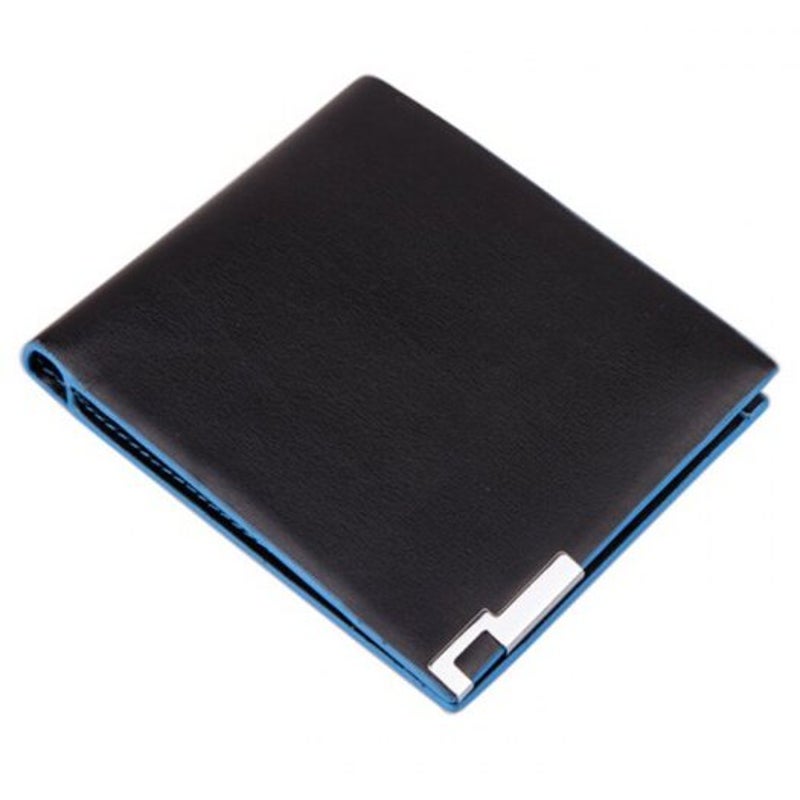 Men's Short Soft Wallet Blue Lines Money Clip Creative Card Pack Black