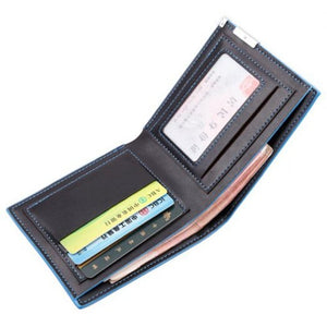 Men's Short Soft Wallet Blue Lines Money Clip Creative Card Pack Black