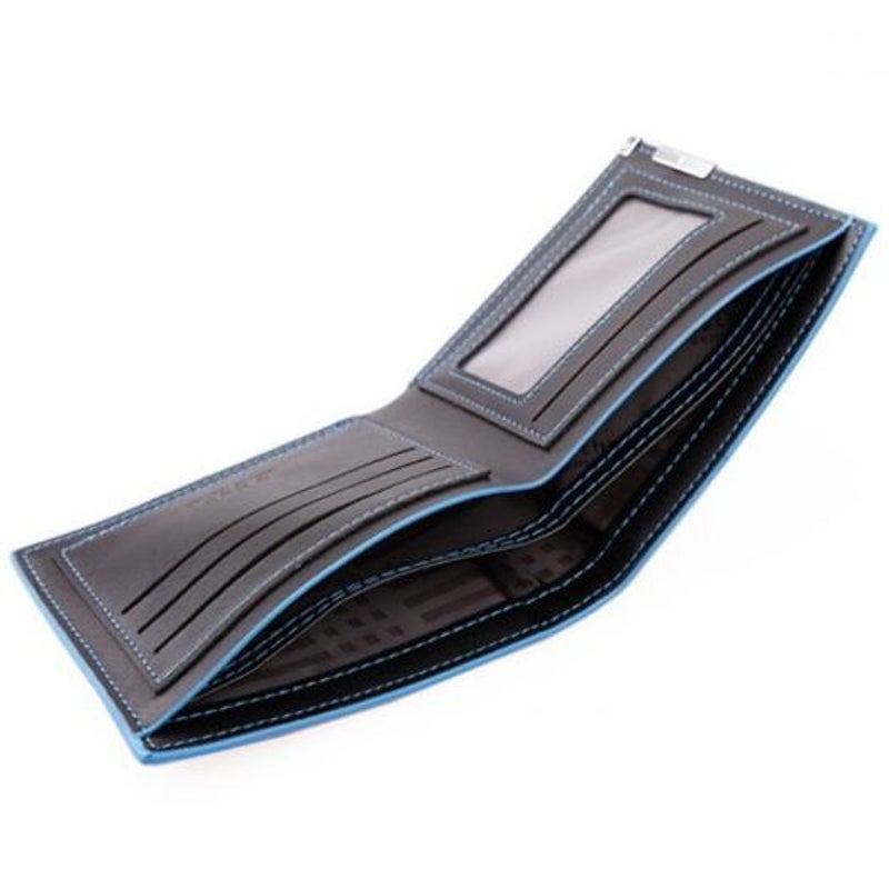 Men's Short Soft Wallet Blue Lines Money Clip Creative Card Pack Black