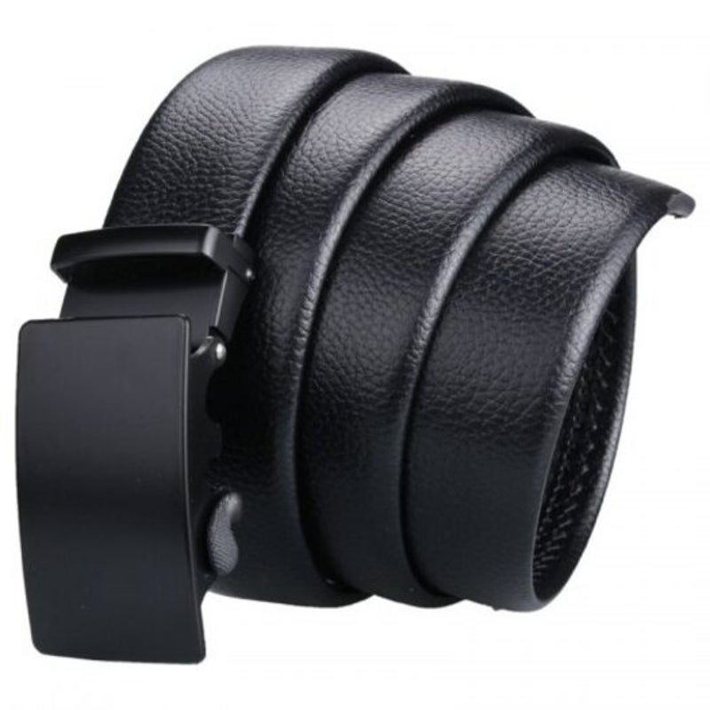 Men's Simple Solid Color Belt Automatically Buckle Daily Casual Waistband Black