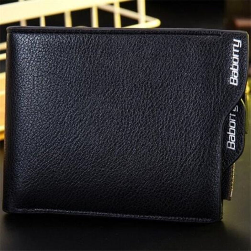 Men Trendy Rfid Blocking Pu Bifold Wallet Black Horizontal