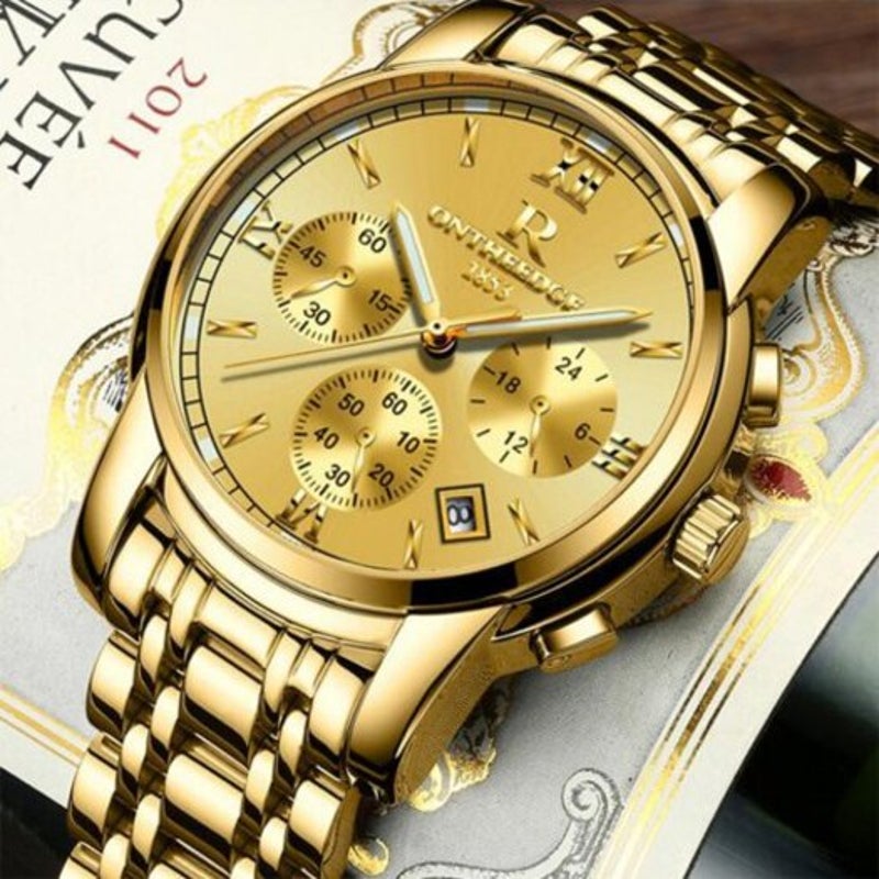 Veile Studios Mens Luxury Gold Wristwatches Male Brand Watches Quartz Man Clocks Waterproof Stainless Steel Fashion Busi