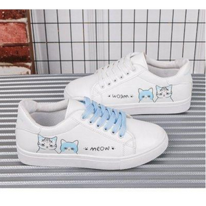 Meow Runners Women Sneakers Printed Cute Cat Canvas White Tennis Shoe