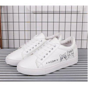 Meow Runners Women Sneakers Printed Cute Cat Canvas White Tennis Shoe