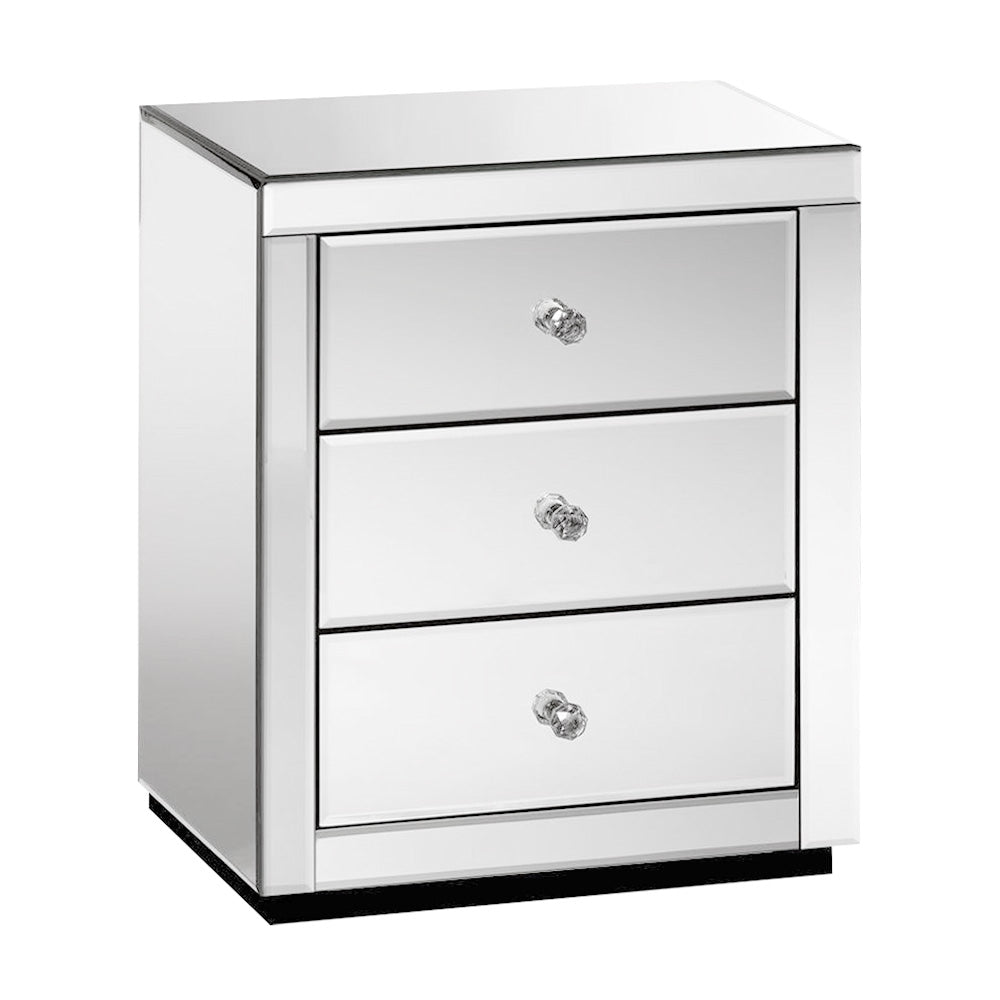 Artiss Mirrored Bedside Table Drawers Furniture Glass Presia Silver