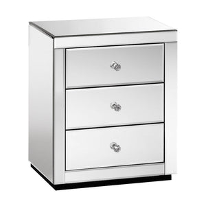 Artiss Mirrored Bedside Table Drawers Furniture Glass Presia Silver