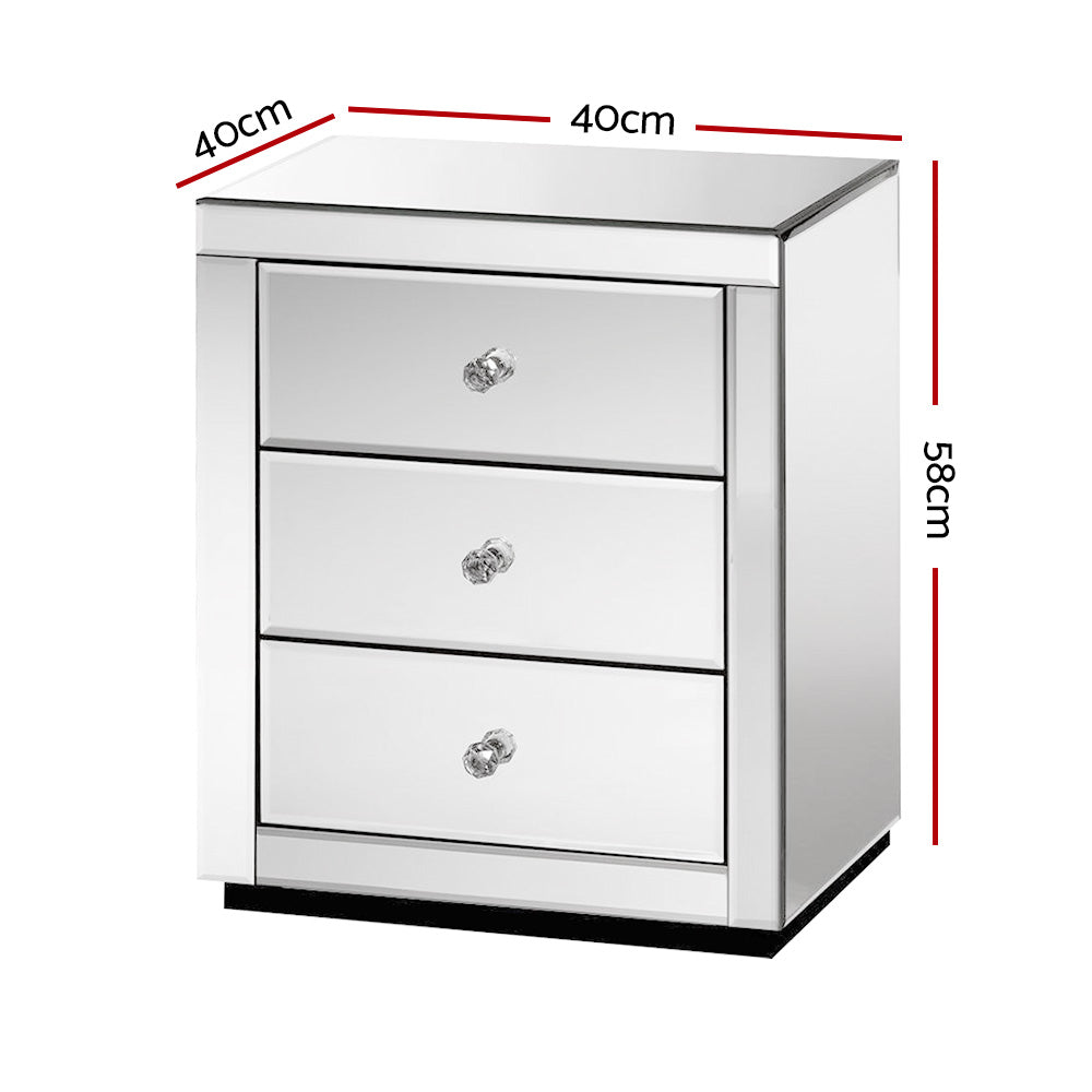 Artiss Mirrored Bedside Table Drawers Furniture Glass Presia Silver