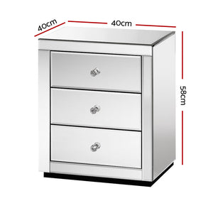 Artiss Mirrored Bedside Table Drawers Furniture Glass Presia Silver