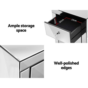 Artiss Mirrored Bedside Table Drawers Furniture Glass Presia Silver