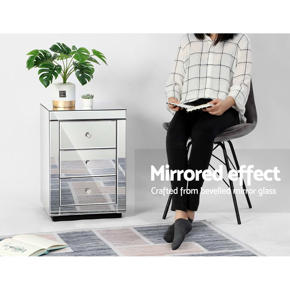 Artiss Mirrored Bedside Table Drawers Furniture Glass Presia Silver