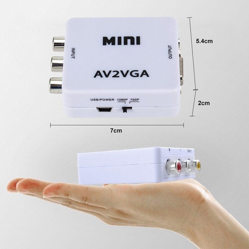 Mini Av2vga Video Converter Convertor Box Rca Cvbs To Vga Conversor With 3.5Mm Audio Pc Hdtv White