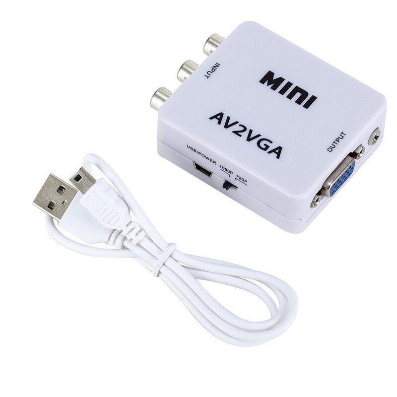 Mini Av2vga Video Converter Convertor Box Rca Cvbs To Vga Conversor With 3.5Mm Audio Pc Hdtv White