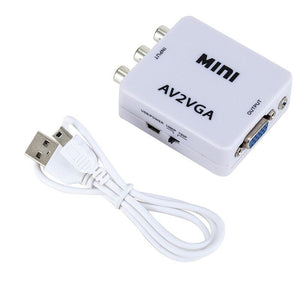 Mini Av2vga Video Converter Convertor Box Rca Cvbs To Vga Conversor With 3.5Mm Audio Pc Hdtv White