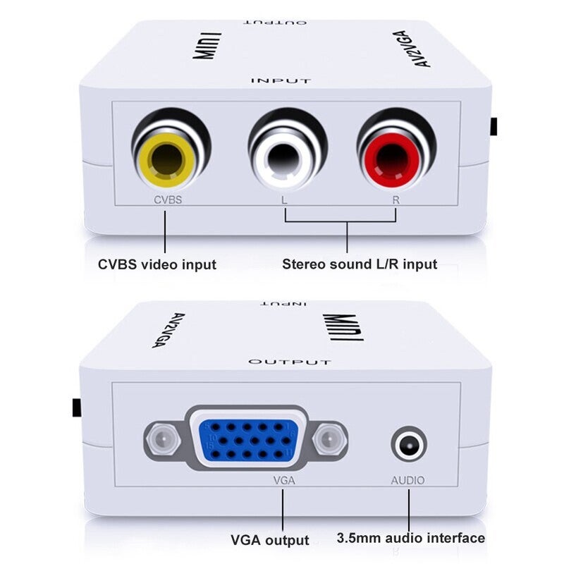 Mini Av2vga Video Converter Convertor Box Rca Cvbs To Vga Conversor With 3.5Mm Audio Pc Hdtv White