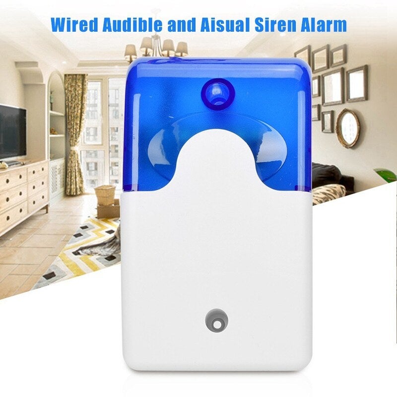 Mini Wired Strobe Siren Sound Alarm Flashing Red Light For Home Security Protect System 110Db Blue