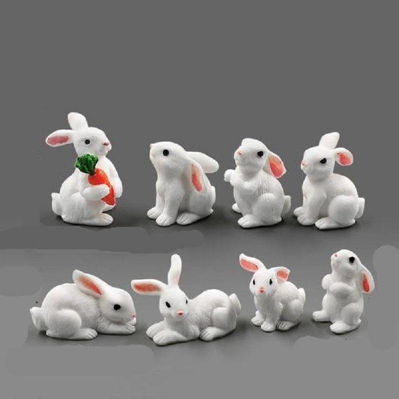 Mini Rabbit Resin Bunny Figurines Fairy Garden Micro Landscape Home Decorations