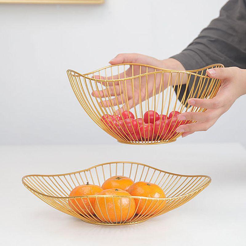 Gold Metal Fruit Basket Home Decor Kitchen Storage