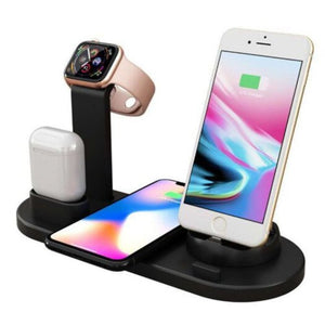 Multi Function 3 In 1 Bracket Charging Stand Watch Mobile Phone Headset Charger Black