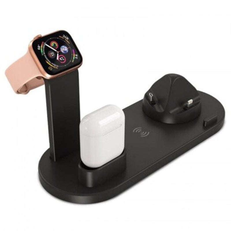 Multi Function 3 In 1 Bracket Charging Stand Watch Mobile Phone Headset Charger Black