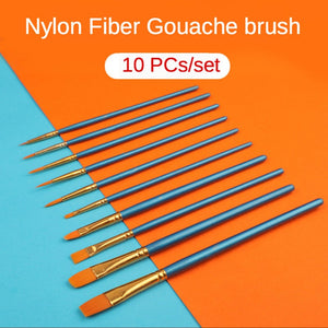 10Pcs Gouache Round Shape Pointed Nylon Hair Watercolor Line Drawing Pen Brush