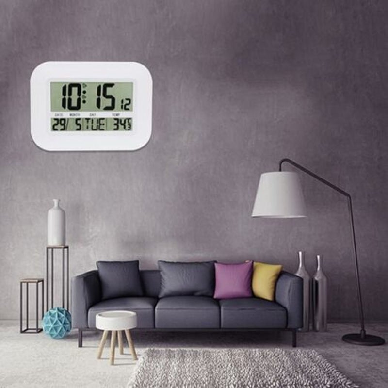 Multi Function Large Screen Digital Electronic Calendar Simple Living Room Mute Wall Clock White