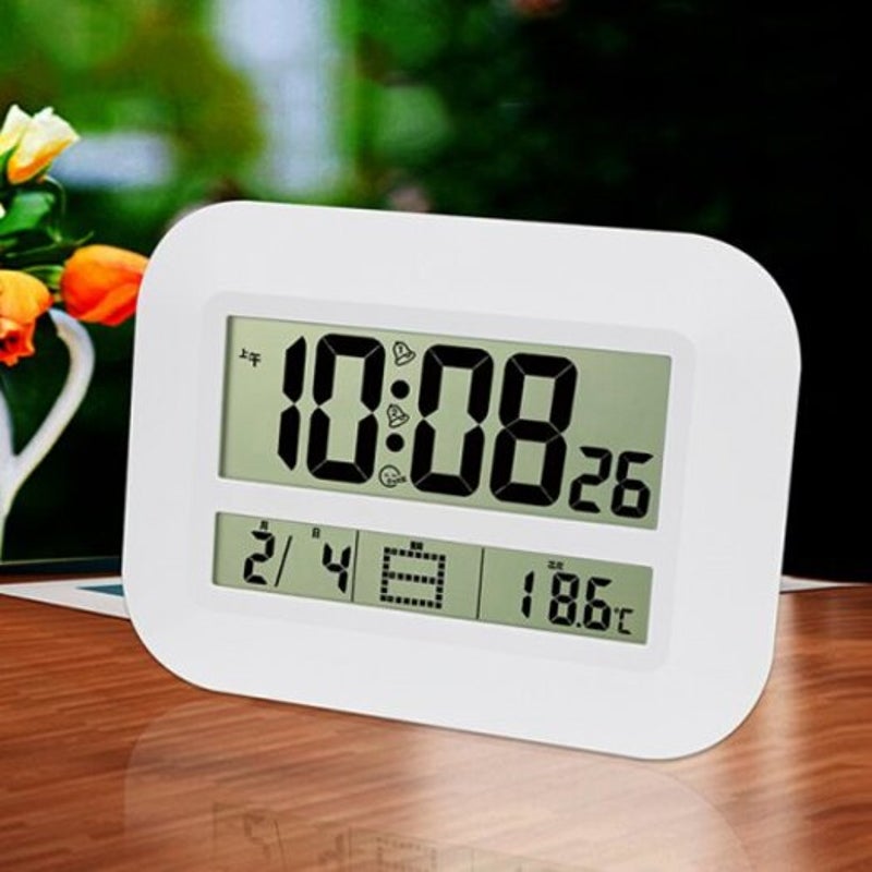 Multi Function Large Screen Digital Electronic Calendar Simple Living Room Mute Wall Clock White