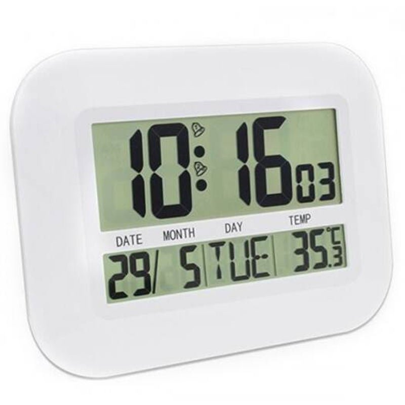 Multi Function Large Screen Digital Electronic Calendar Simple Living Room Mute Wall Clock White