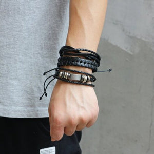 Multi Layer Retro Woven Pu Leather Bracelet 6Pcs