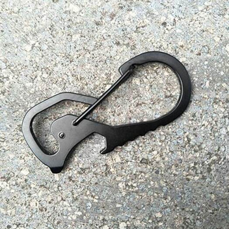 Multifunctional Waist Keychain Stainless Steel Bottle Opener Carabiner Black