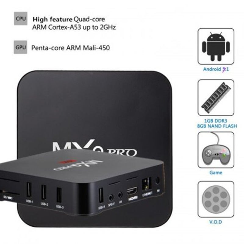 Mxq Pro 64 Bit Android 7.1 Smart Tv Box Quad Core 1Gb Ram 8Gb Rom 4K Hd 2.4G Wifi Media Player